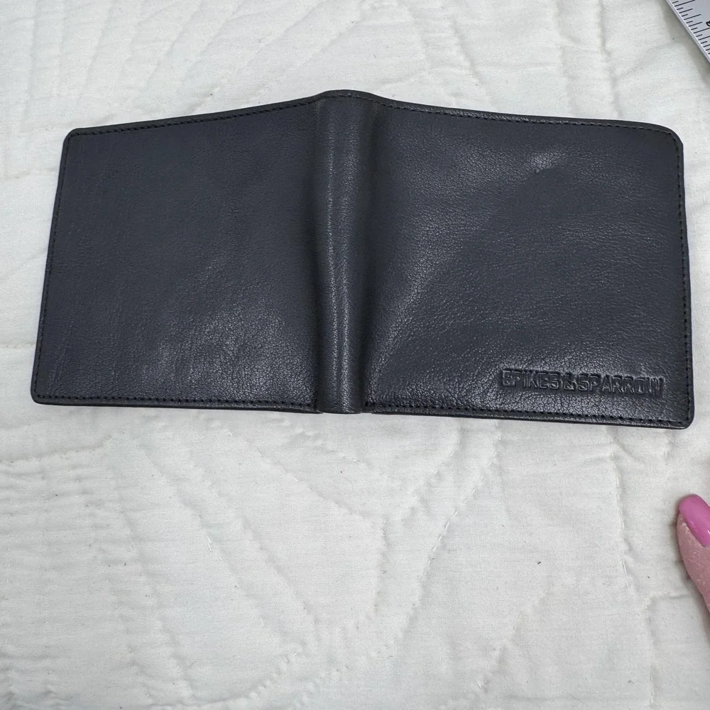 Spikes & Sparrow Wallet‎ Mens Black Leather Bifold ID Window Card Holder Gift